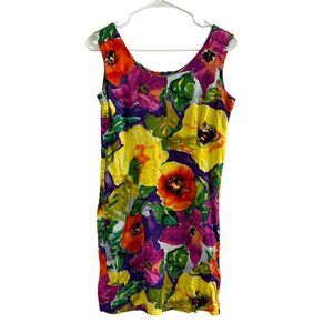 Jams World Sz Medium Poppy Dress Hawaiian Floral Sleeveless Floral Womens Beach
